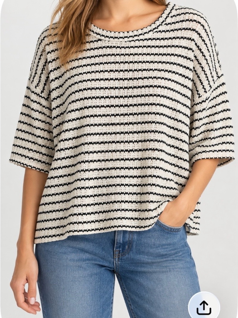 Madewell Striped Textured-Stitch Crewneck Sweater in 100% Cotton Black & White